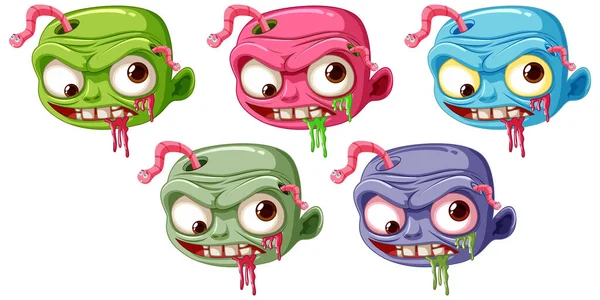 Collection Vector Cartoon Zombie Heads — Stock Vector