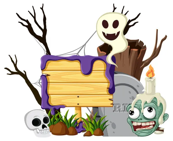 Spooky Wooden Banner Zombie Halloween Theme — Stock Vector
