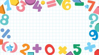 Sayı ve Matematik Nesneleri illüstrasyonuyla Mor Arkaplan Matematik Sınırı