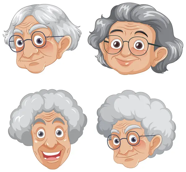 Gözlüklü Neşeli Yaşlı Bir Kadının Yer Aldığı Bir Vektör Çizimi — Stok Vektör