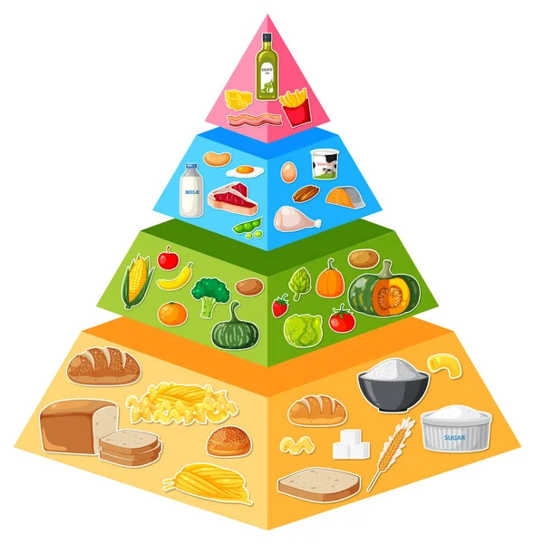 Kolorowa Ilustracja Kreskówki Przedstawiająca Infografikę Piramidy Żywności — Wektor stockowy