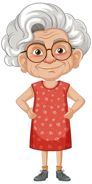 Gözlüklü Şık Bir Büyükanne Göz Kamaştırıcı Bir Elbise — Stok Vektör