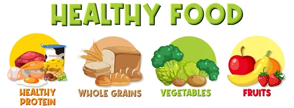 Zdrowe Jedzenie Owoców Ziaren Białka Warzyw Ilustracji — Wektor stockowy