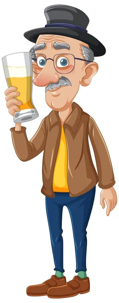 stock vector Vector cartoon character of an elderly man enjoying a beer