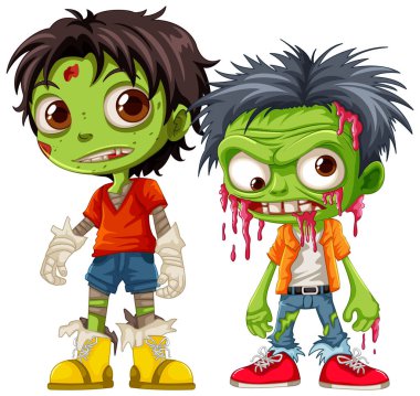 Yeşil derili bir çift erkek zombi çizgi film karakteri.