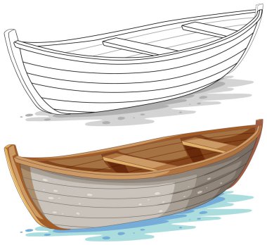Renklendirme için tahta kürek teknesinin vektör çizimi