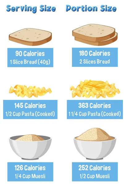 Comparaison Taille Des Portions Des Calories Des Glucides Fil Temps — Image vectorielle