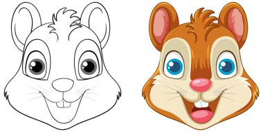 Beyaz bir arkaplanda izole edilmiş gülümseyen sincap yüzünün vektör çizimi