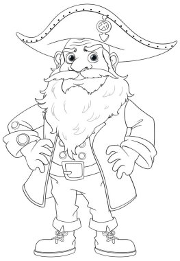 Renklendirme için eğlenceli ve çekici korsan çizgi film taslağı