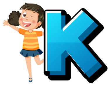 İngiliz alfabesi K olan kız ve erkek karakterlerin vektör illüstrasyonu
