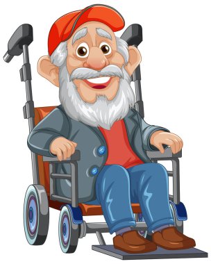 Tekerlekli sandalyede oturan büyükbabanın vektör çizimi
