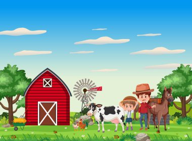 Etrafı çiftlik hayvanlarıyla çevrili bir baba ve kız arasında yürek ısıtan bir an.