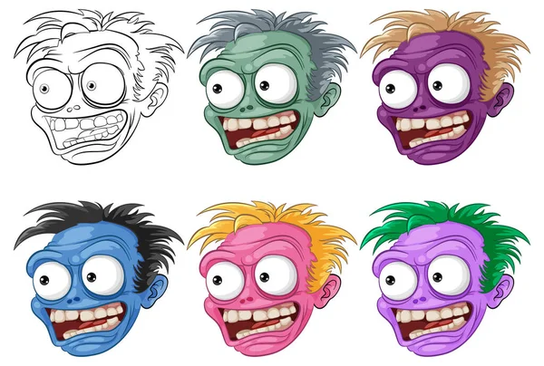 Collection Vector Cartoon Zombie Illustrations Outlines — Stock Vector