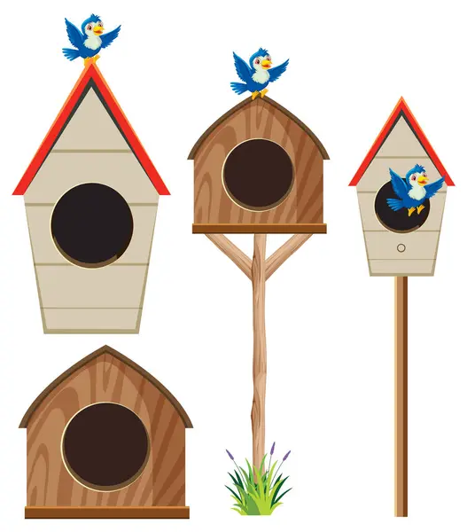 Delightful Vector Cartoon Illustration Bird House Blue Bird — Stock Vector