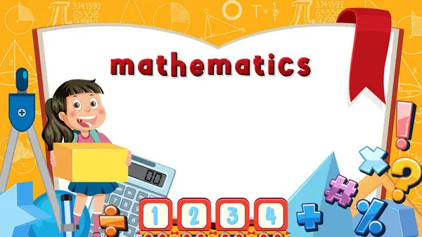 Math Themed Girl Holding Square Shape Border Illustration Illustration — Stock Vector