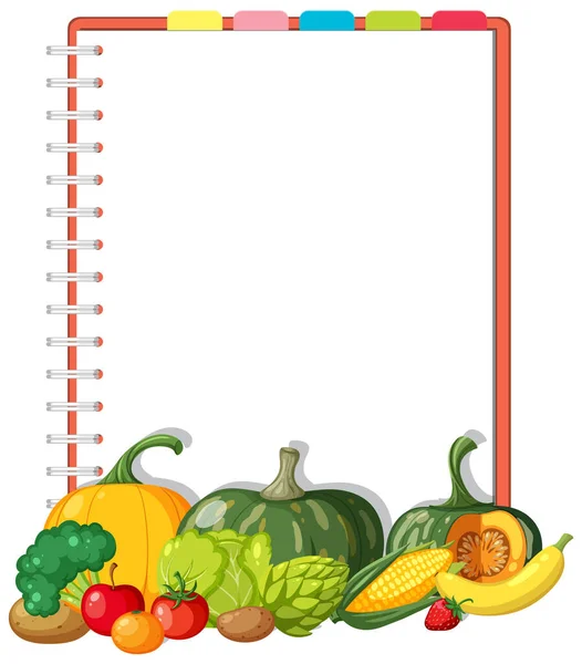 Vector Illustration Healthy Farm Produce Blank Notebook Page — Stock Vector