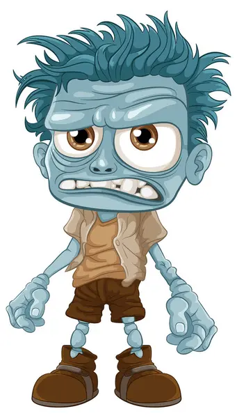 Vector Cartoon Illustration Old Grumpy Zombie Man Blue Skin — Stock Vector