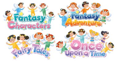 Bir grup fantezi peri karakterinin canlı ve kaprisli bir çizimi.