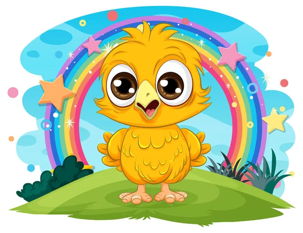 Vector Cartoon Illustration Cute Little Chick Nature Fantasy Background — Stock Vector