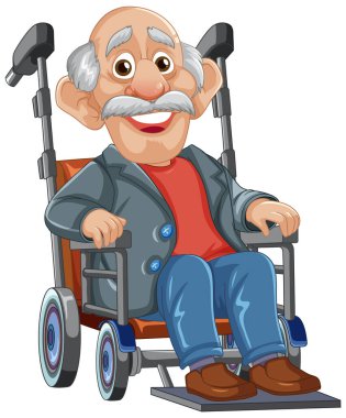 Tekerlekli sandalyede oturan büyükbabanın vektör çizimi