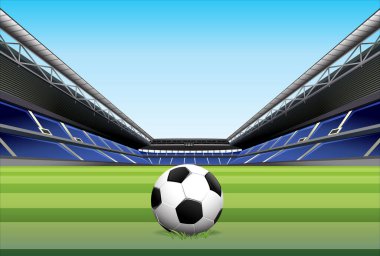 Yakından boş bir futbol stadyumu manzarası.