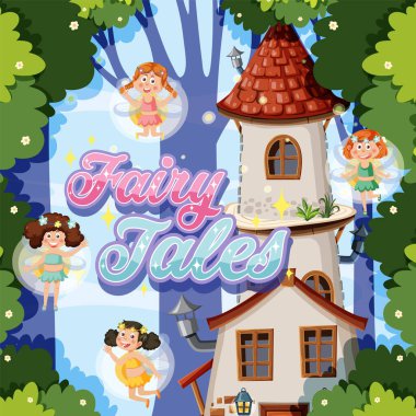 Büyüleyici periler zarif bir şekilde uçar tuhaf bir ormanın ortasında