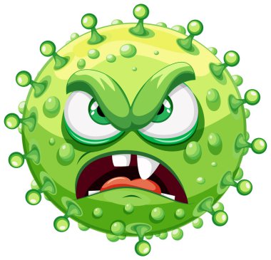 Yeşil bir bakteri virüsü canavarının neşeli ve canlı bir çizgi film karakteri.