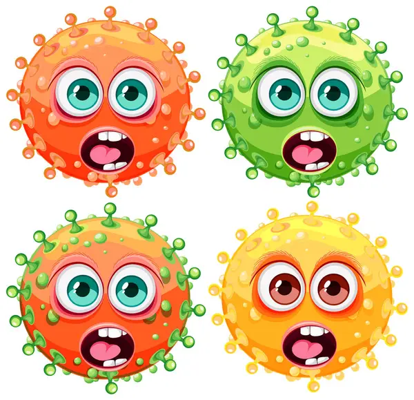 Collection Whimsical Vector Illustrations Featuring Monstrous Bacteria Germs Viruses — Stock Vector