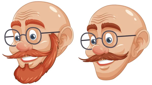 Homme Chauve Joyeux Avec Une Barbe Une Moustache Des Lunettes — Image vectorielle