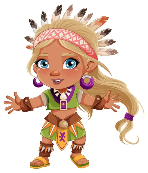Niedliche Weibliche Native American Cartoon Figur Illustration — Stockvektor