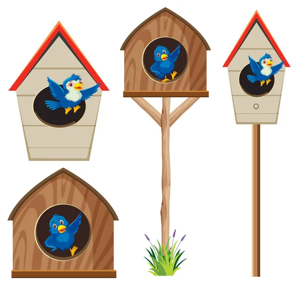 Una Deliziosa Collezione Uccelli Colorati Riuniti Intorno Una Casa Uccelli — Vettoriale Stock