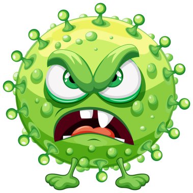 Yeşil bir virüs canavarının canlı ve eğlenceli çizgi film karakteri.