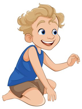 A cheerful young boy sitting down, depicted in a vibrant vector cartoon style clipart