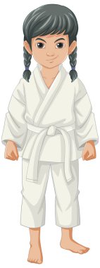 Judo spor kıyafeti giyen at kuyruklu bir çizgi film karakteri.