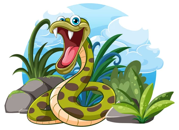 Vector Cartoon Illustration Snake Poised Strike — Stock Vector