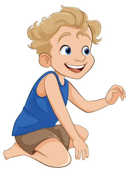 Cheerful Young Boy Sitting Depicted Vibrant Vector Cartoon Style — Stock Vector