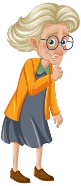 Shhh pozu vermiş yaşlı bir büyükannenin vektör çizimi.