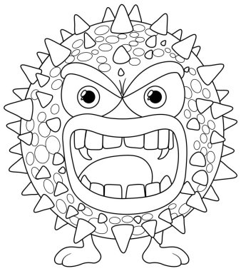 Dikenli bakteri ve virüs içeren ilginç ve tehditkar bir çizgi film karakteri