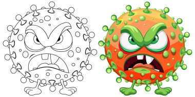 Virüs canavarının renkli çizgi film karakteri