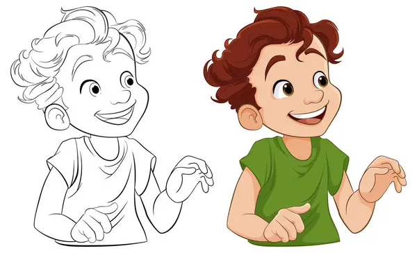Veselá Polovina Těla Kreslený Chlapec Obrysem Ideální Pro Barvení — Stockový vektor