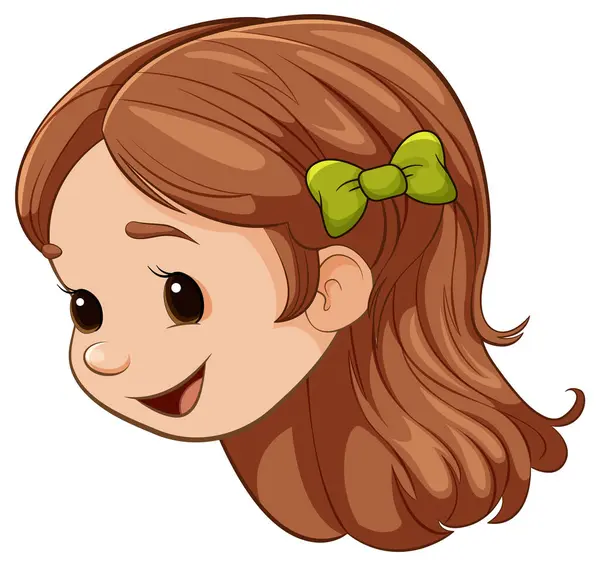 一个快乐的女孩 头发上系着丝带 面带微笑 — 图库矢量图片