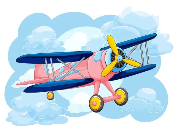Een Klassiek Vintage Vliegtuig Vliegen Een Hemel Vol Wolken Geïllustreerd — Stockvector