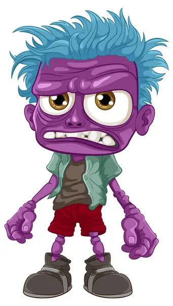 Old Grumpy Zombie Man Purple Skin Cartoon Illustration Style — Stock Vector
