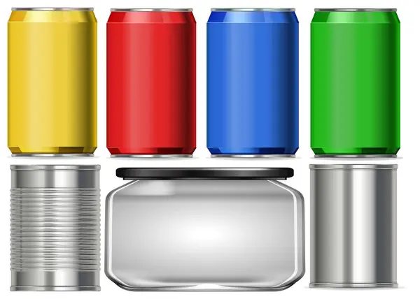 Vibrant Collection Cartoon Style Tin Can Containers — Stock Vector