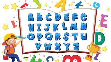 Genç bir çocuk A 'dan Z' ye alfabe öğrenme tablosuna yazmakla meşgul.