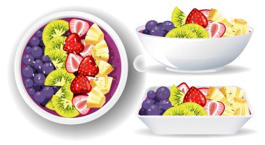 Kuş bakışı ve yandan bakıldığında lezzetli ve besleyici bir akai kasesi.