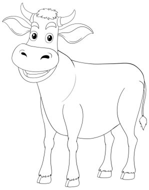 Mutlu bir ineğin siyah beyaz çizimi