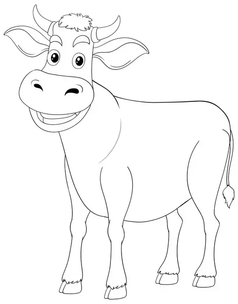 Schwarz Weiße Zeichnung Einer Glücklichen Kuh — Stockvektor