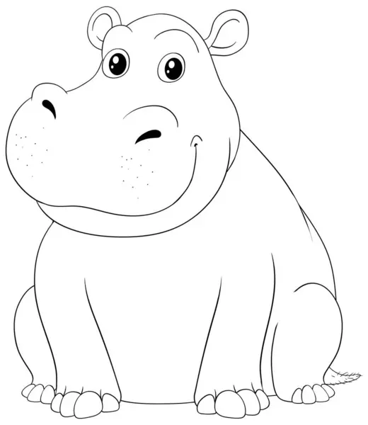Ilustração Preto Branco Hipopótamo Feliz — Vetor de Stock