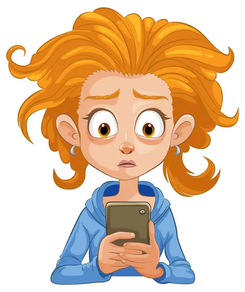 Cartoon Woman Looking Shocked Her Phone — Stock Vector